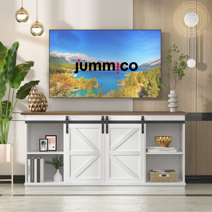 JUMMICO TV Stand for 65 Inch TV, Entertainment Center with Storage Cabinets and Sliding Barn Doors, Mid Century Modern Media TV Console Table for Living Room Bedroom (Rustic Oak)