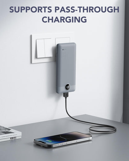 Portable Charger Built-in Cables and AC Wall Plug, VRURC USB C Power Bank 10000mAh, Travel Battery Portable Phone Charger Compact Lightweight External Battery Pack for SmartPhones,Tablets-Viva Magenta