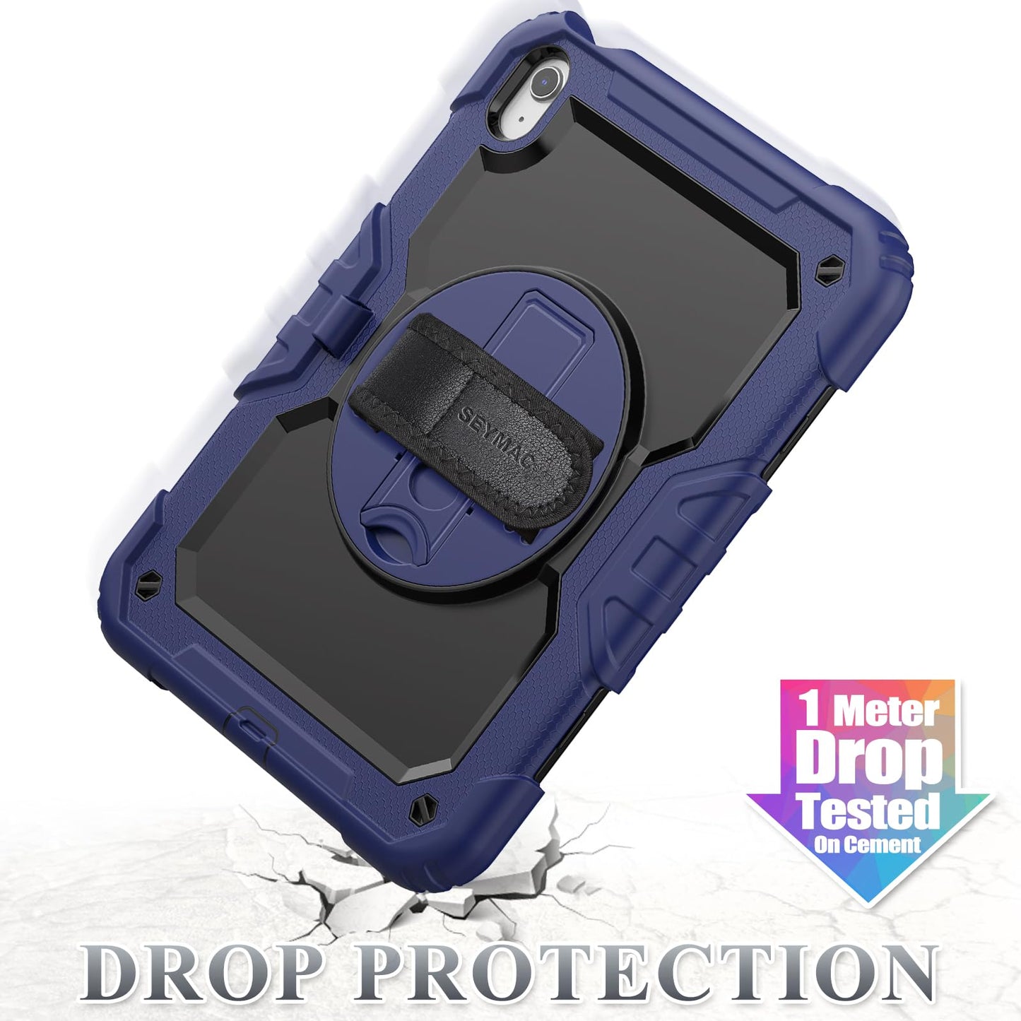 SEYMAC stock Case for iPad (A16) 11th/10th Generation 11''/10.9'' 2025/2022, Full-Body Drop Protection Case with Screen Protector &360° Rotate Hand Strap/Stand, Black