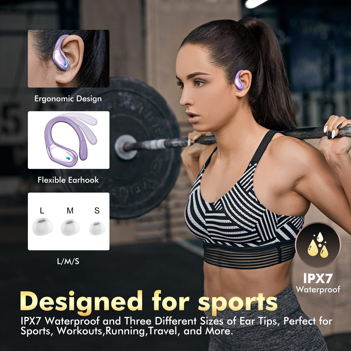 Wireless Earbuds, Sports Bluetooth Headphones, 80Hrs Playtime Ear Buds with LED Power Display, Noise Canceling Headset, IPX7 Waterproof Earphones for Workout/Running (Black)