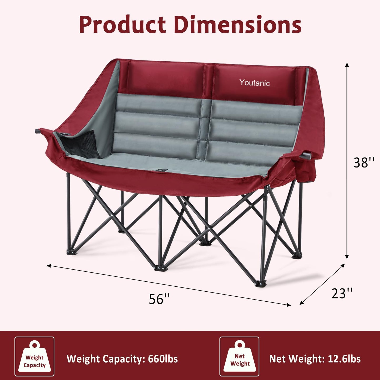 Oversized Camping Chair, Portable Folding Camping Chairs with Side Pocket, Cup Holder and Carry Bag, Heavy Duty Outdoor Camping Chairs for Adults, Fishing, Sports, Trip, up to 400lbs, Style 4