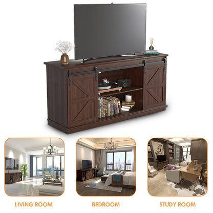 JUMMICO TV Stand for 65 Inch TV, Entertainment Center with Storage Cabinets and Sliding Barn Doors, Mid Century Modern Media TV Console Table for Living Room Bedroom (Rustic Oak)