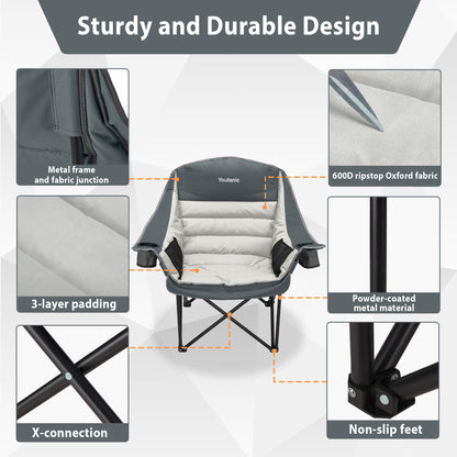 Oversized Camping Chair, Portable Folding Camping Chairs with Side Pocket, Cup Holder and Carry Bag, Heavy Duty Outdoor Camping Chairs for Adults, Fishing, Sports, Trip, up to 400lbs, Style 4