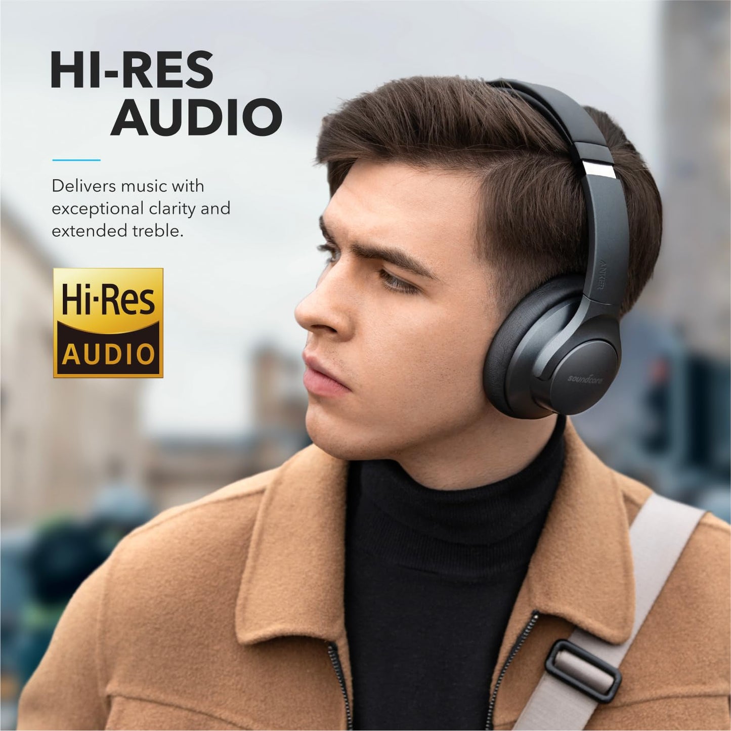 Soundcore Anker Life Q20 Hybrid Active Noise Cancelling Headphones, Wireless Over Ear Bluetooth Headphones, 60H Playtime, Hi-Res Audio, Deep Bass, Foam Ear Cups, Travel, Office, USB-C Charging