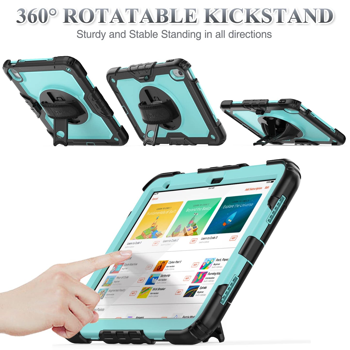 SEYMAC stock Case for iPad (A16) 11th/10th Generation 11''/10.9'' 2025/2022, Full-Body Drop Protection Case with Screen Protector &360° Rotate Hand Strap/Stand, Black