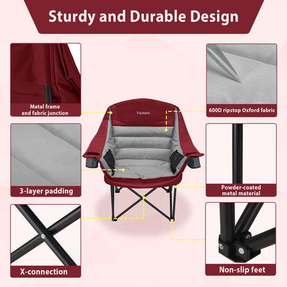 Oversized Camping Chair, Portable Folding Camping Chairs with Side Pocket, Cup Holder and Carry Bag, Heavy Duty Outdoor Camping Chairs for Adults, Fishing, Sports, Trip, up to 400lbs, Style 4