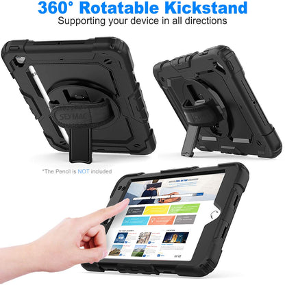 SEYMAC stock Case for iPad (A16) 11th/10th Generation 11''/10.9'' 2025/2022, Full-Body Drop Protection Case with Screen Protector &360° Rotate Hand Strap/Stand, Black