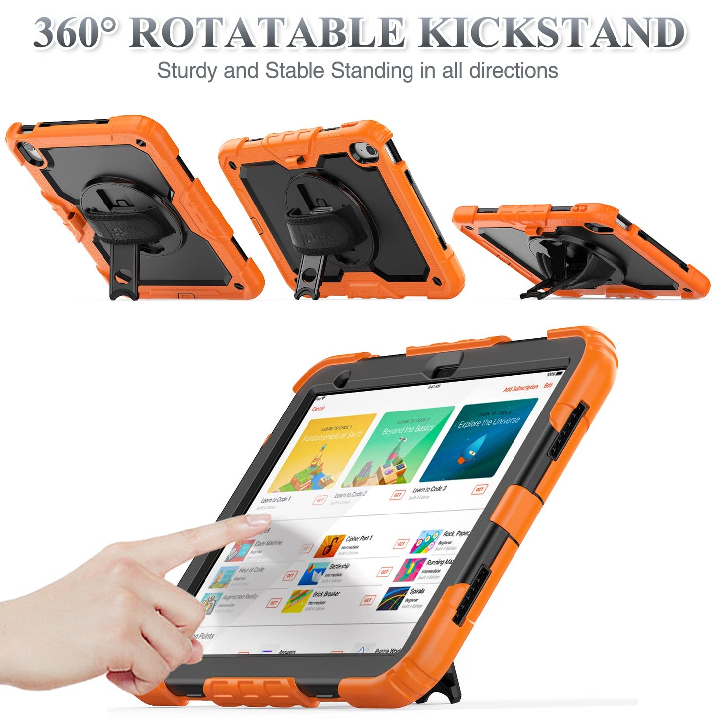 SEYMAC stock Case for iPad (A16) 11th/10th Generation 11''/10.9'' 2025/2022, Full-Body Drop Protection Case with Screen Protector &360° Rotate Hand Strap/Stand, Black