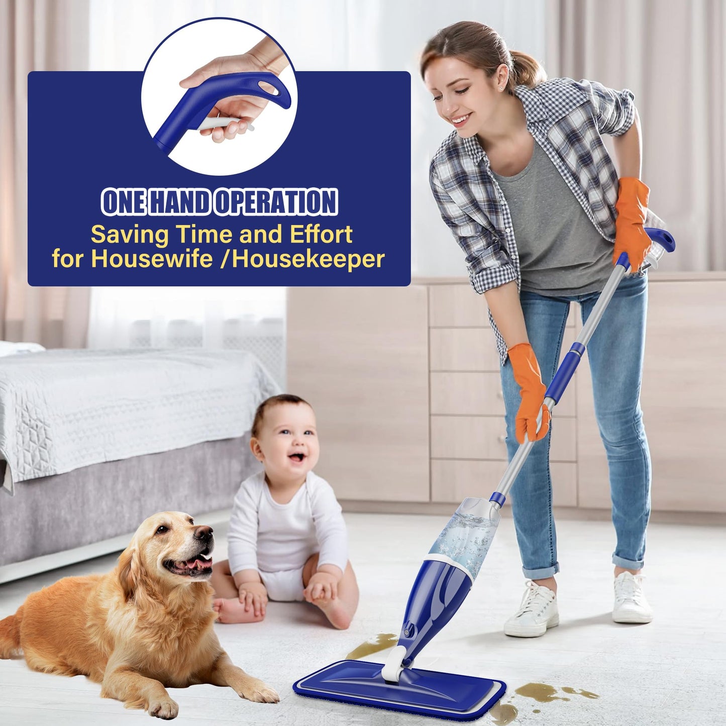 Spray Mop for Hardwood Floors Cleaning: Microfiber Wet Dry Floor Mops with 4 Washable Pads for Swiffer PowerMop - Flat Mop with Sprayer for Kitchen Tile Wood Laminate Vinyl