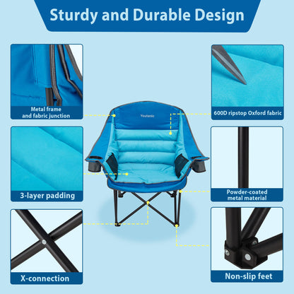 Oversized Camping Chair, Portable Folding Camping Chairs with Side Pocket, Cup Holder and Carry Bag, Heavy Duty Outdoor Camping Chairs for Adults, Fishing, Sports, Trip, up to 400lbs, Style 4