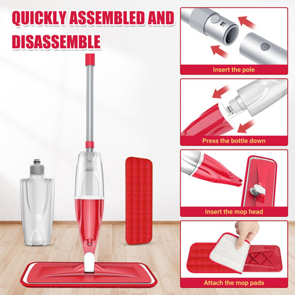 Spray Mop for Hardwood Floors Cleaning: Microfiber Wet Dry Floor Mops with 4 Washable Pads for Swiffer PowerMop - Flat Mop with Sprayer for Kitchen Tile Wood Laminate Vinyl