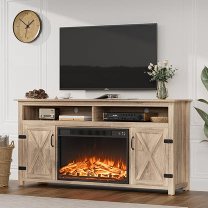 JUMMICO TV Stand for 65 Inch TV, Entertainment Center with Storage Cabinets and Sliding Barn Doors, Mid Century Modern Media TV Console Table for Living Room Bedroom (Rustic Oak)