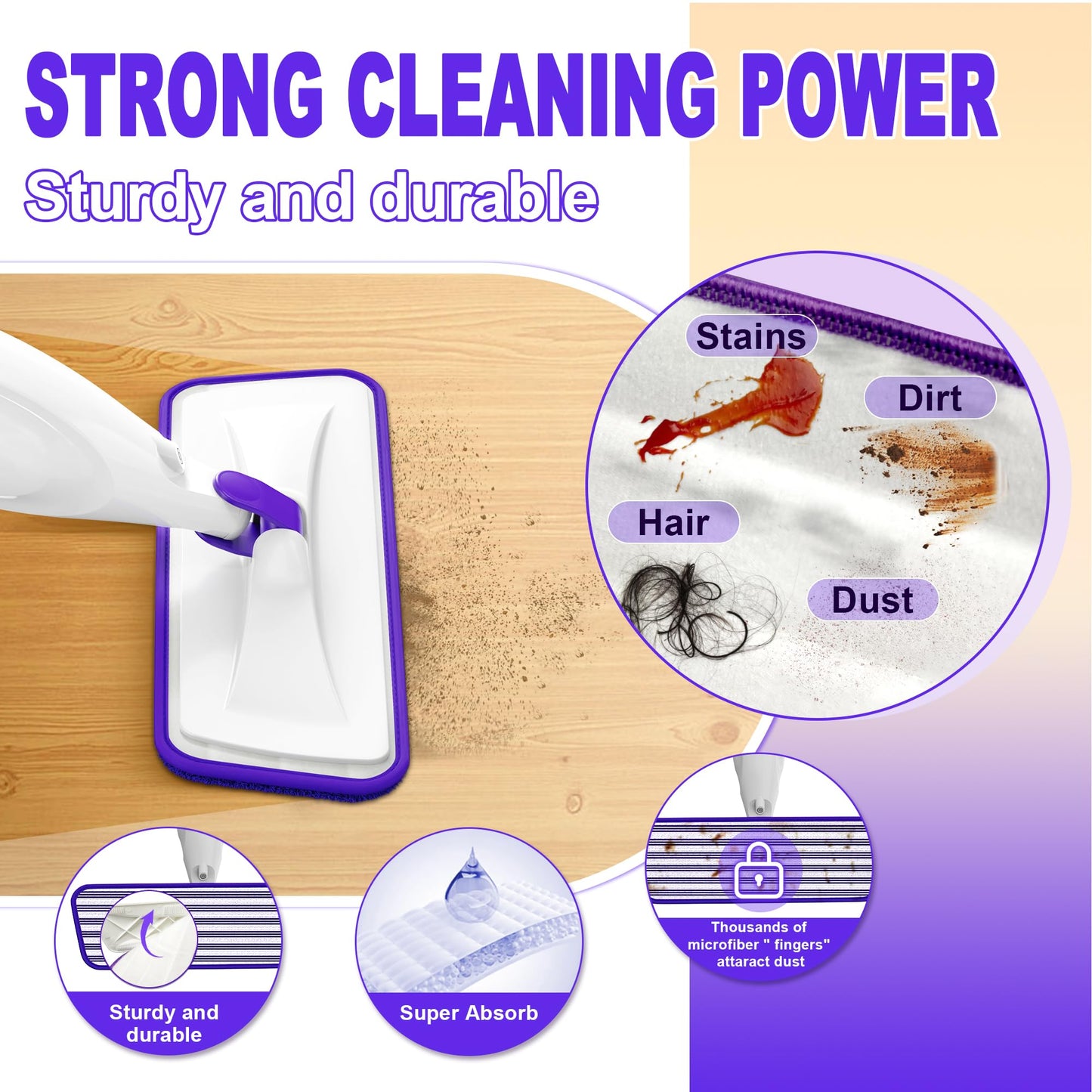 Spray Mop for Hardwood Floors Cleaning: Microfiber Wet Dry Floor Mops with 4 Washable Pads for Swiffer PowerMop - Flat Mop with Sprayer for Kitchen Tile Wood Laminate Vinyl
