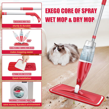 Spray Mop for Hardwood Floors Cleaning: Microfiber Wet Dry Floor Mops with 4 Washable Pads for Swiffer PowerMop - Flat Mop with Sprayer for Kitchen Tile Wood Laminate Vinyl