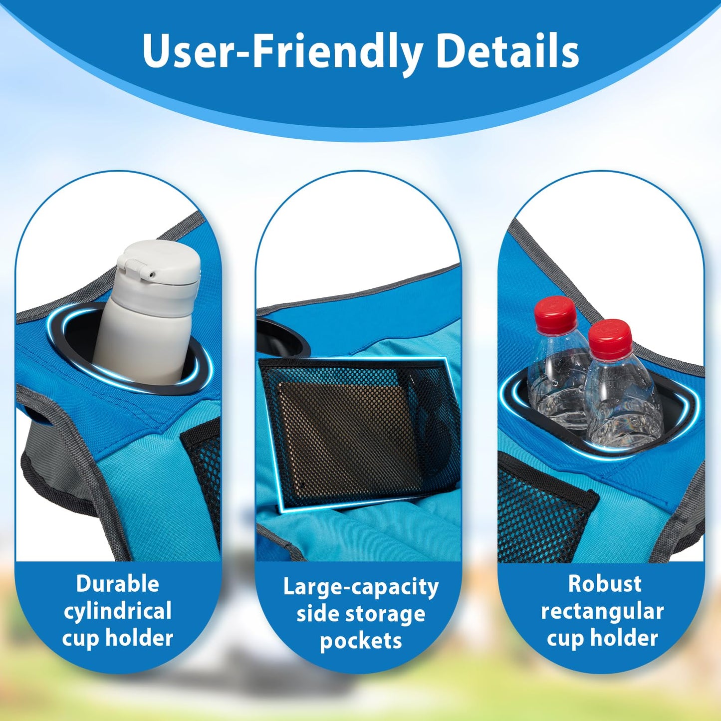 Oversized Camping Chair, Portable Folding Camping Chairs with Side Pocket, Cup Holder and Carry Bag, Heavy Duty Outdoor Camping Chairs for Adults, Fishing, Sports, Trip, up to 400lbs, Style 4