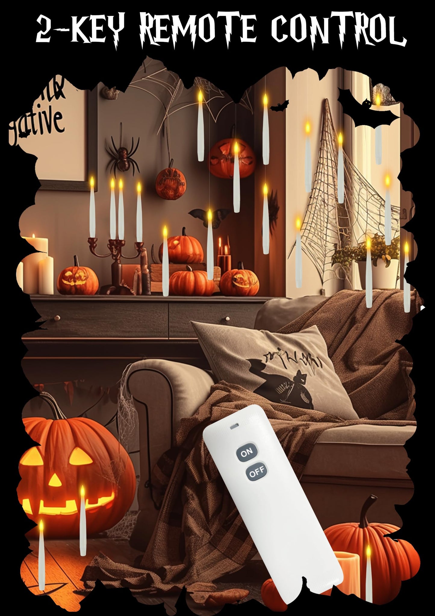 Halloween Decorations, 20 PCs Floating Candles with Wand Magic Hanging Candles, Flickering Warm Light Flameless Floating LED Candle with Wand Remote, Battery Operated Taper Candle Set for Theme Party