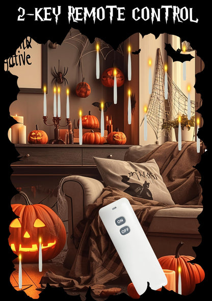 Halloween Decorations, 20 PCs Floating Candles with Wand Magic Hanging Candles, Flickering Warm Light Flameless Floating LED Candle with Wand Remote, Battery Operated Taper Candle Set for Theme Party