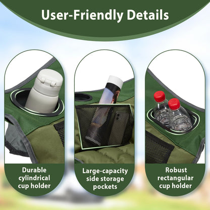 Oversized Camping Chair, Portable Folding Camping Chairs with Side Pocket, Cup Holder and Carry Bag, Heavy Duty Outdoor Camping Chairs for Adults, Fishing, Sports, Trip, up to 400lbs, Style 4