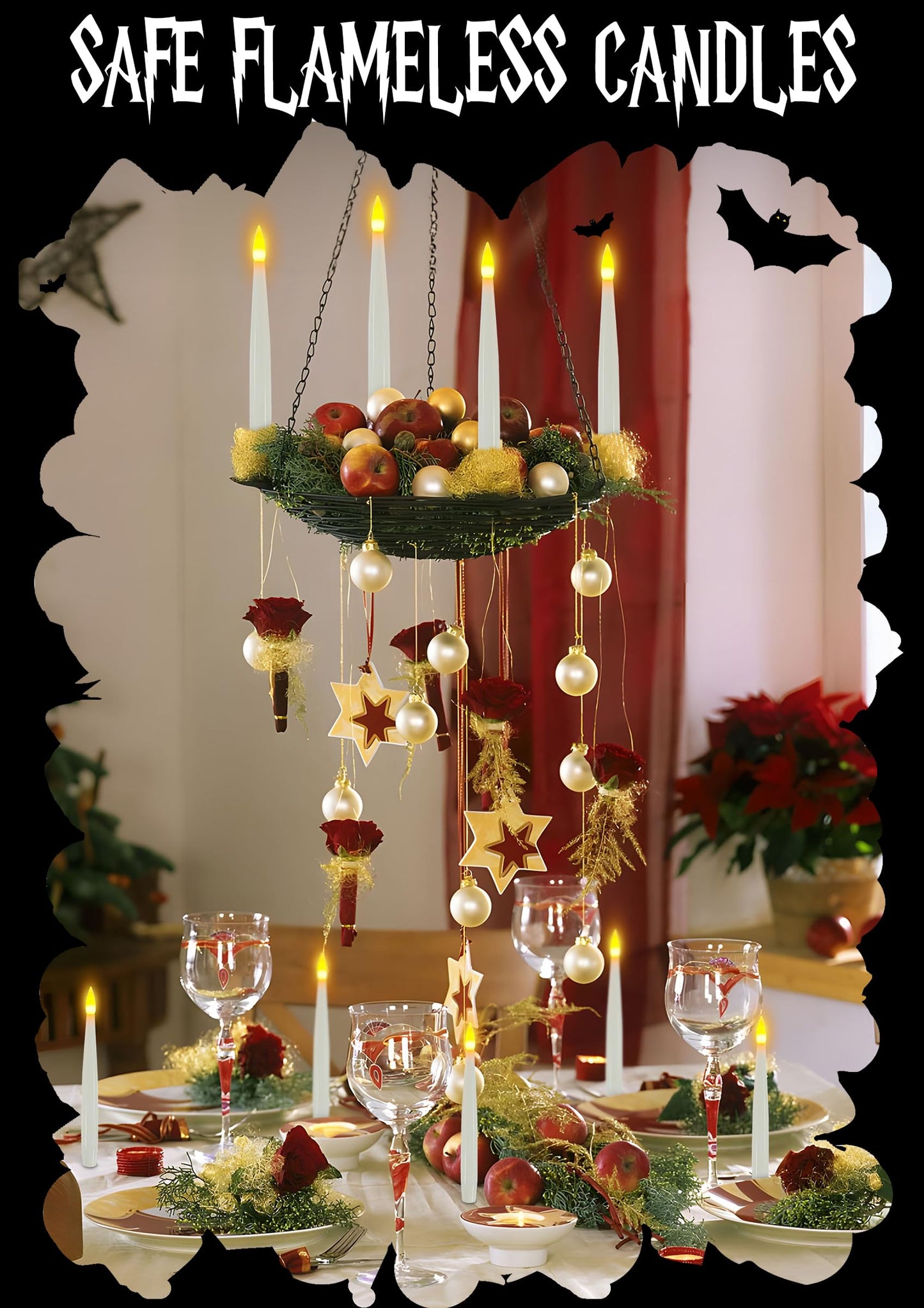 Halloween Decorations, 20 PCs Floating Candles with Wand Magic Hanging Candles, Flickering Warm Light Flameless Floating LED Candle with Wand Remote, Battery Operated Taper Candle Set for Theme Party