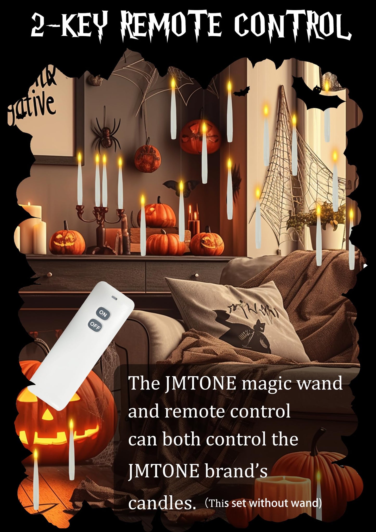 Halloween Decorations, 20 PCs Floating Candles with Wand Magic Hanging Candles, Flickering Warm Light Flameless Floating LED Candle with Wand Remote, Battery Operated Taper Candle Set for Theme Party