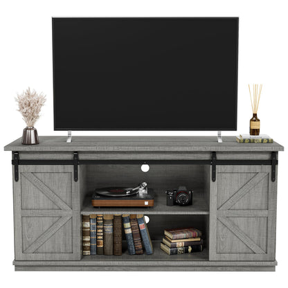 JUMMICO TV Stand for 65 Inch TV, Entertainment Center with Storage Cabinets and Sliding Barn Doors, Mid Century Modern Media TV Console Table for Living Room Bedroom (Rustic Oak)