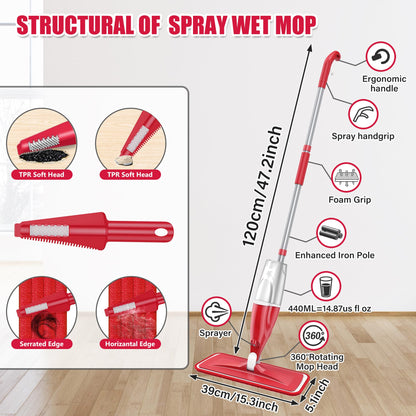 Spray Mop for Hardwood Floors Cleaning: Microfiber Wet Dry Floor Mops with 4 Washable Pads for Swiffer PowerMop - Flat Mop with Sprayer for Kitchen Tile Wood Laminate Vinyl