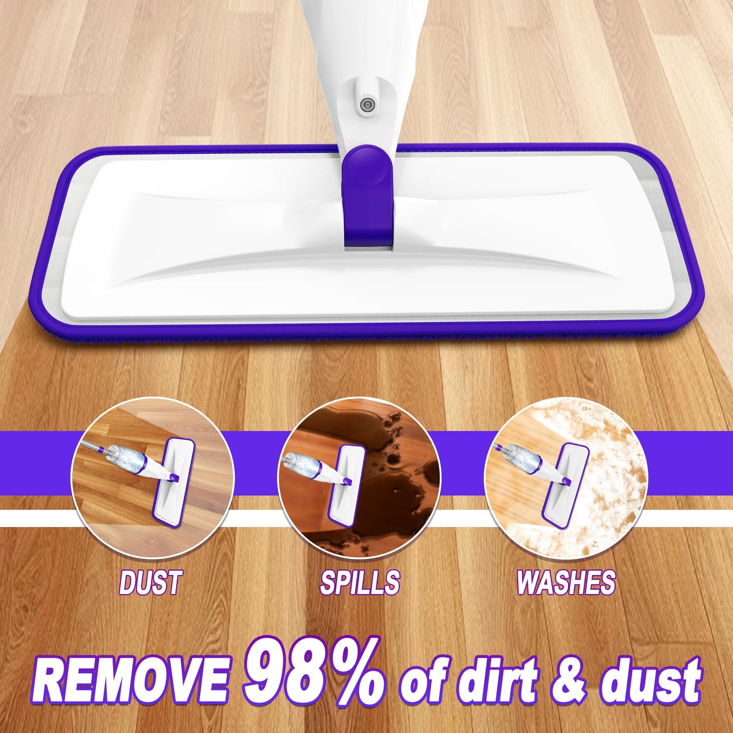 Spray Mop for Hardwood Floors Cleaning: Microfiber Wet Dry Floor Mops with 4 Washable Pads for Swiffer PowerMop - Flat Mop with Sprayer for Kitchen Tile Wood Laminate Vinyl