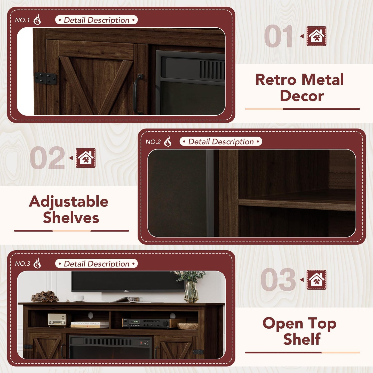 JUMMICO TV Stand for 65 Inch TV, Entertainment Center with Storage Cabinets and Sliding Barn Doors, Mid Century Modern Media TV Console Table for Living Room Bedroom (Rustic Oak)
