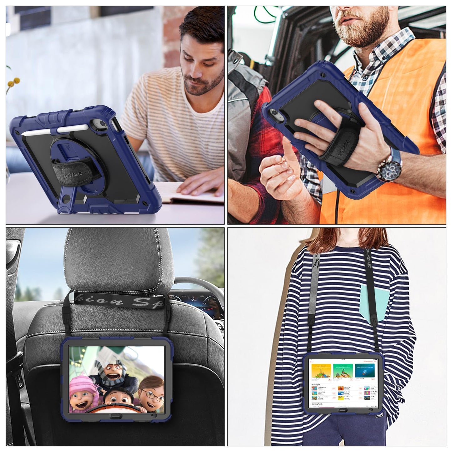 SEYMAC stock Case for iPad (A16) 11th/10th Generation 11''/10.9'' 2025/2022, Full-Body Drop Protection Case with Screen Protector &360° Rotate Hand Strap/Stand, Black