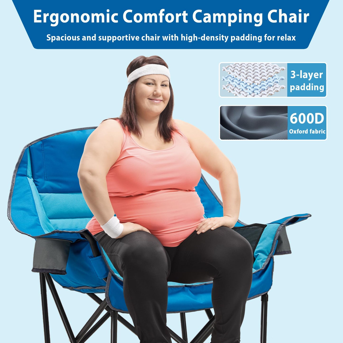 Oversized Camping Chair, Portable Folding Camping Chairs with Side Pocket, Cup Holder and Carry Bag, Heavy Duty Outdoor Camping Chairs for Adults, Fishing, Sports, Trip, up to 400lbs, Style 4