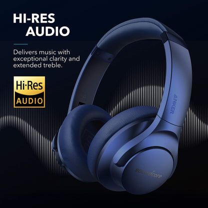 Soundcore Anker Life Q20 Hybrid Active Noise Cancelling Headphones, Wireless Over Ear Bluetooth Headphones, 60H Playtime, Hi-Res Audio, Deep Bass, Foam Ear Cups, Travel, Office, USB-C Charging