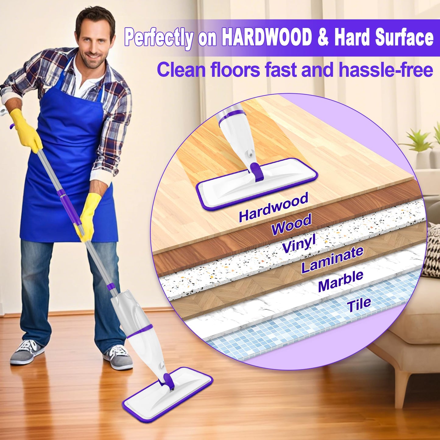Spray Mop for Hardwood Floors Cleaning: Microfiber Wet Dry Floor Mops with 4 Washable Pads for Swiffer PowerMop - Flat Mop with Sprayer for Kitchen Tile Wood Laminate Vinyl