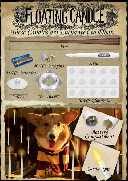 Halloween Decorations, 20 PCs Floating Candles with Wand Magic Hanging Candles, Flickering Warm Light Flameless Floating LED Candle with Wand Remote, Battery Operated Taper Candle Set for Theme Party