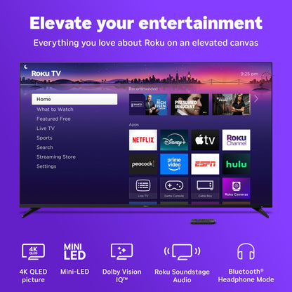 Roku Smart TV 2025 – 75-Inch Pro Series, Mini-LED TV – RokuTV with Backlit Voice Remote Pro – Flat Screen 4K QLED Television with 120Hz Refresh Rate & Dolby Vision IQ, Live News, Sports, Entertainment