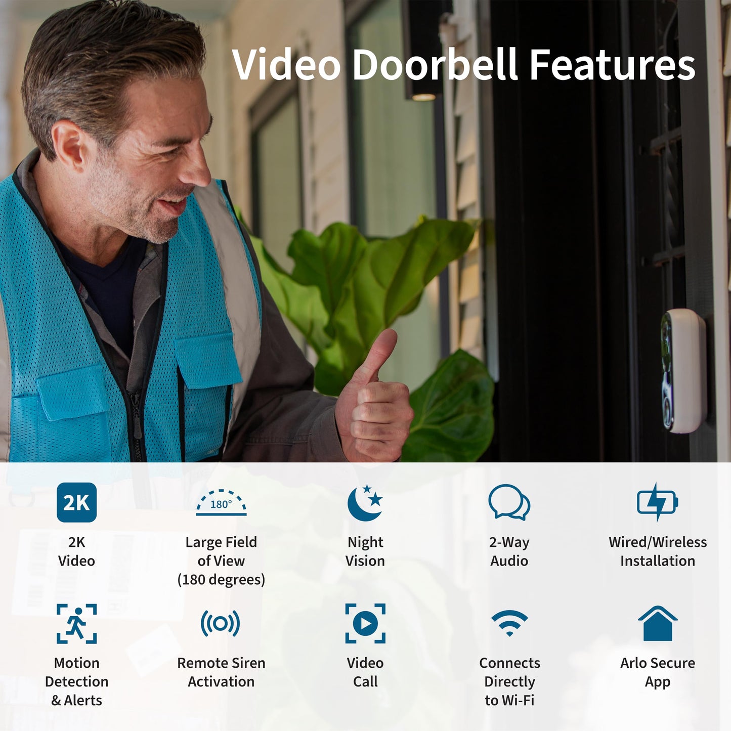 Arlo Video Doorbell 2K 2nd Generation & Chime 2 Bundle, 2K Doorbell Camera, 2-Way Audio, Package Detection, Motion Detection and Alerts, Built-in Siren, Night Vision, AVDK4001-100CNS, White