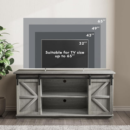 JUMMICO TV Stand for 65 Inch TV, Entertainment Center with Storage Cabinets and Sliding Barn Doors, Mid Century Modern Media TV Console Table for Living Room Bedroom (Rustic Oak)