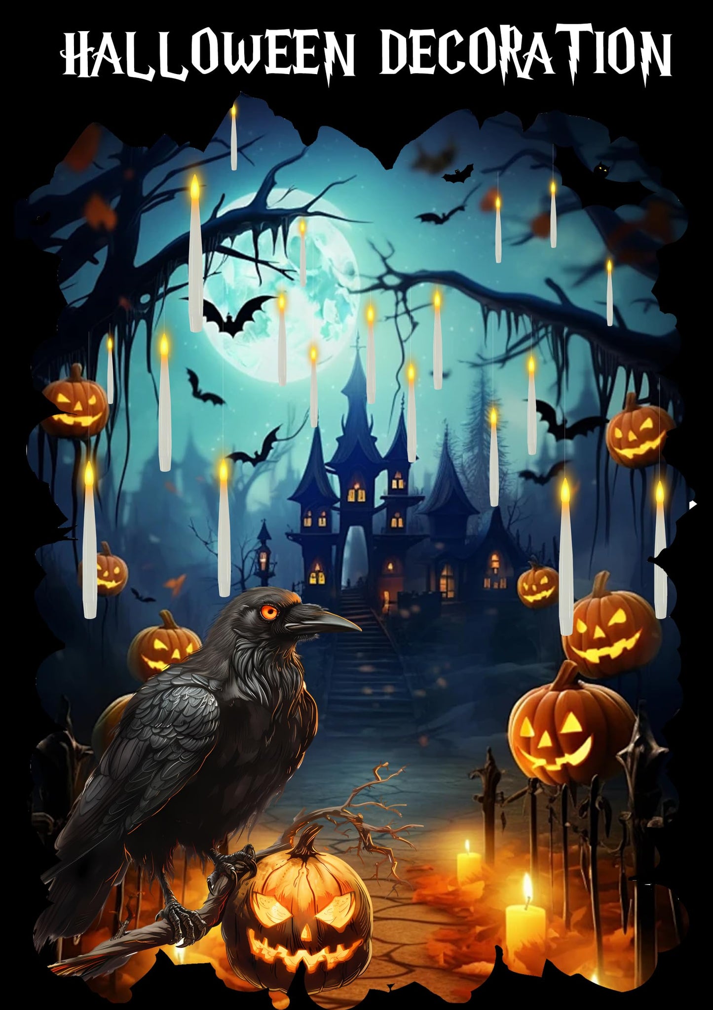 Halloween Decorations, 20 PCs Floating Candles with Wand Magic Hanging Candles, Flickering Warm Light Flameless Floating LED Candle with Wand Remote, Battery Operated Taper Candle Set for Theme Party
