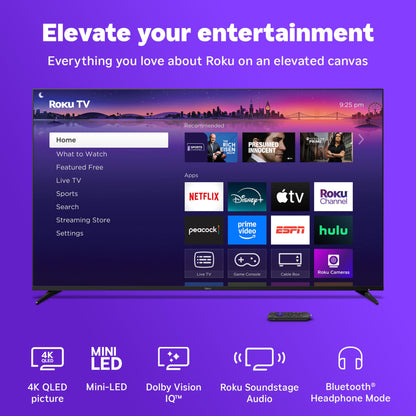 Roku Smart TV 2025 – 75-Inch Pro Series, Mini-LED TV – RokuTV with Backlit Voice Remote Pro – Flat Screen 4K QLED Television with 120Hz Refresh Rate & Dolby Vision IQ, Live News, Sports, Entertainment