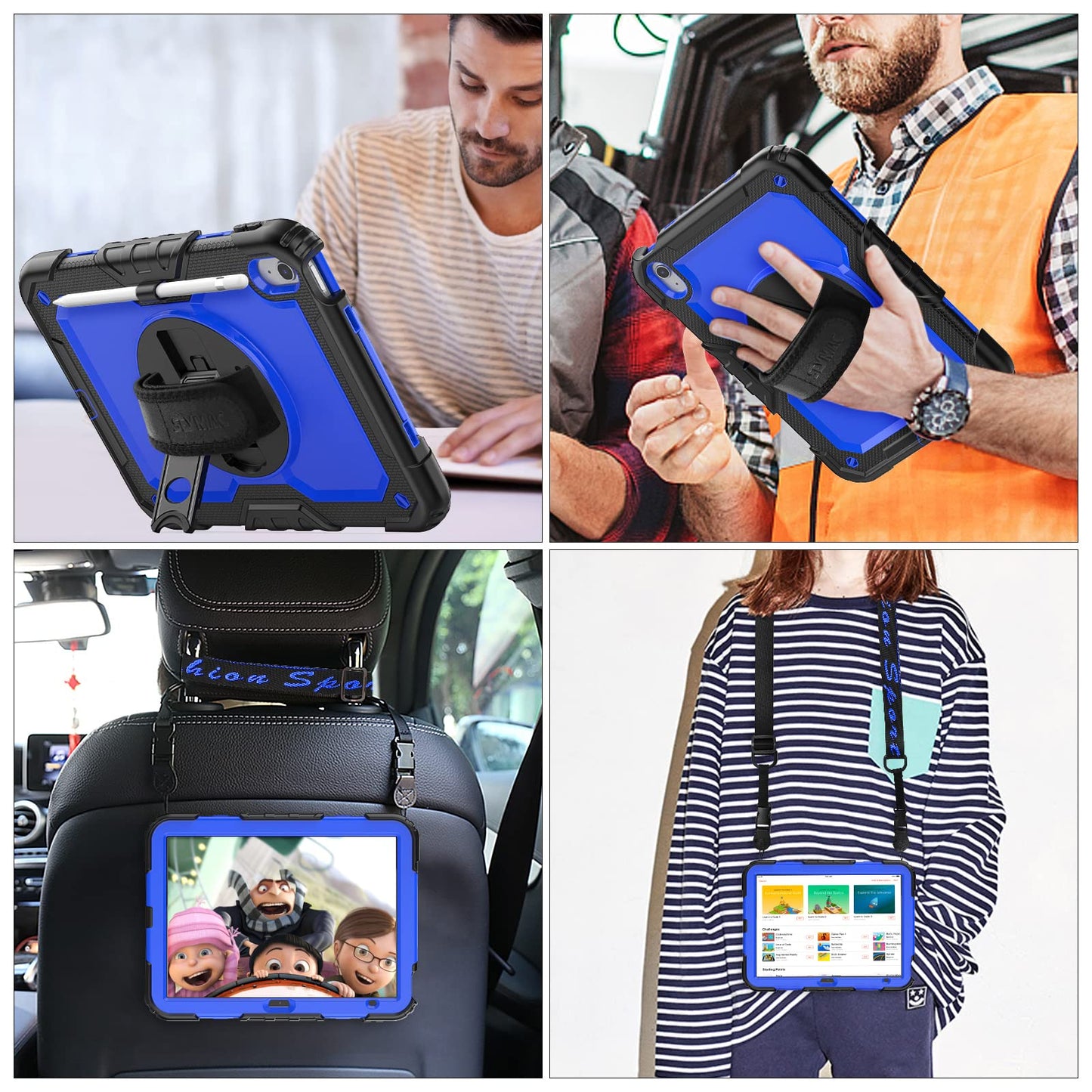 SEYMAC stock Case for iPad (A16) 11th/10th Generation 11''/10.9'' 2025/2022, Full-Body Drop Protection Case with Screen Protector &360° Rotate Hand Strap/Stand, Black