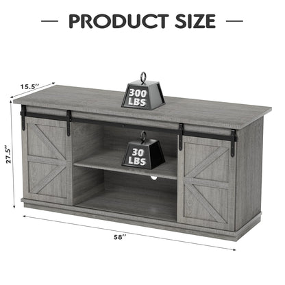 JUMMICO TV Stand for 65 Inch TV, Entertainment Center with Storage Cabinets and Sliding Barn Doors, Mid Century Modern Media TV Console Table for Living Room Bedroom (Rustic Oak)