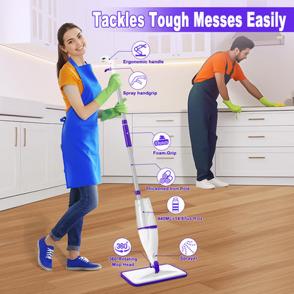 Spray Mop for Hardwood Floors Cleaning: Microfiber Wet Dry Floor Mops with 4 Washable Pads for Swiffer PowerMop - Flat Mop with Sprayer for Kitchen Tile Wood Laminate Vinyl