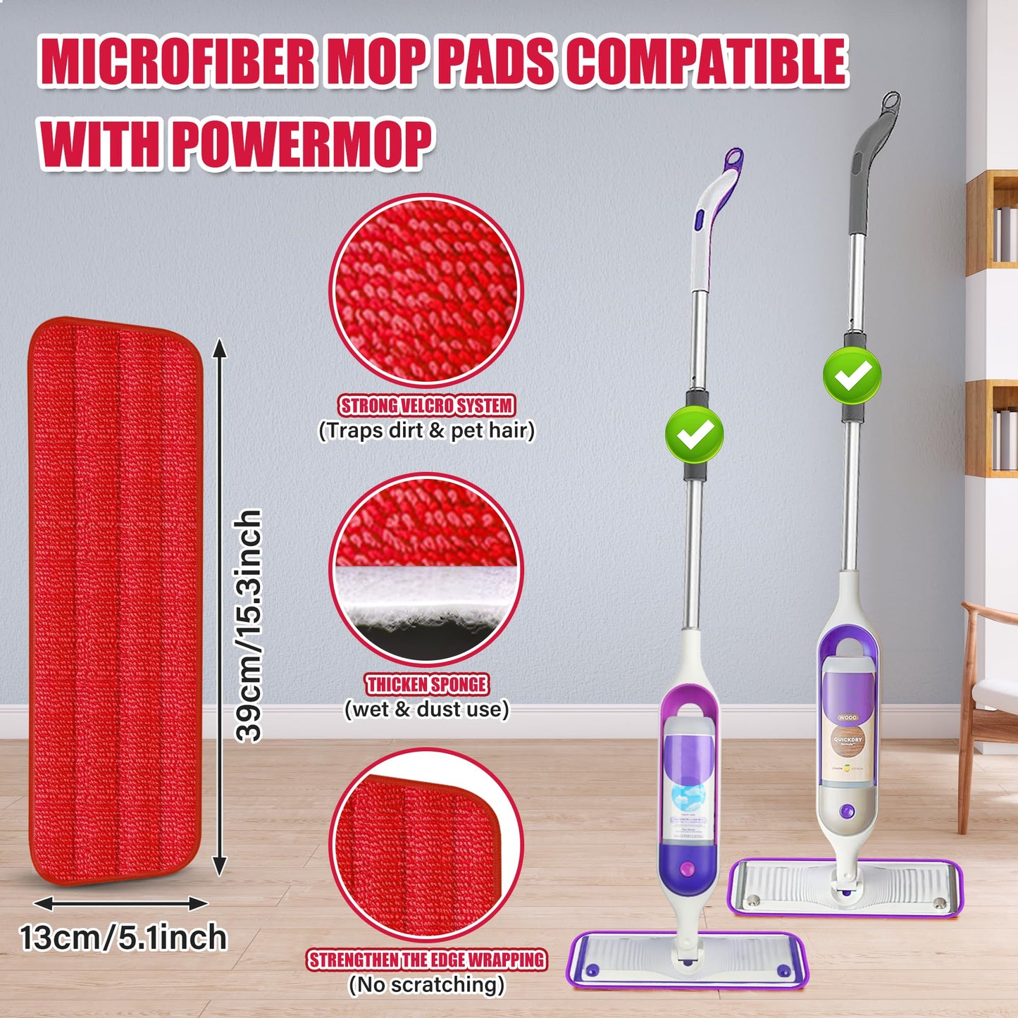 Spray Mop for Hardwood Floors Cleaning: Microfiber Wet Dry Floor Mops with 4 Washable Pads for Swiffer PowerMop - Flat Mop with Sprayer for Kitchen Tile Wood Laminate Vinyl