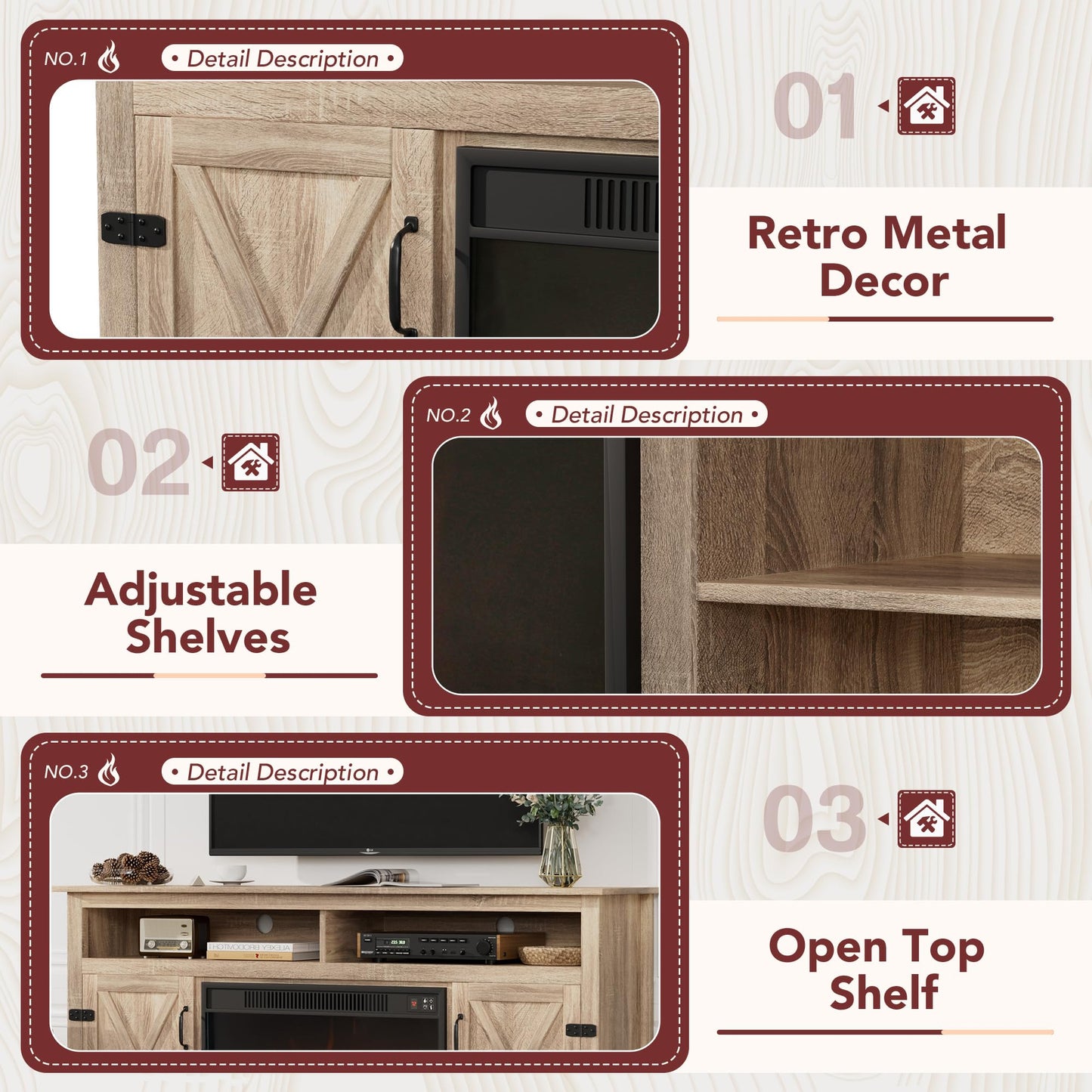 JUMMICO TV Stand for 65 Inch TV, Entertainment Center with Storage Cabinets and Sliding Barn Doors, Mid Century Modern Media TV Console Table for Living Room Bedroom (Rustic Oak)