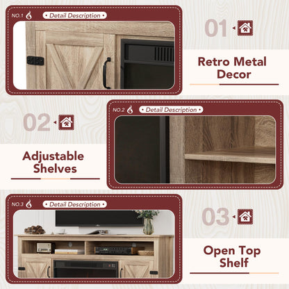 JUMMICO TV Stand for 65 Inch TV, Entertainment Center with Storage Cabinets and Sliding Barn Doors, Mid Century Modern Media TV Console Table for Living Room Bedroom (Rustic Oak)