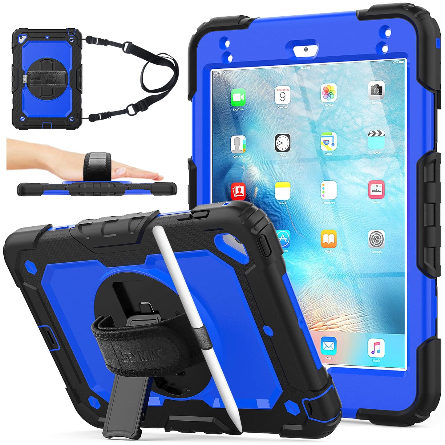 SEYMAC stock Case for iPad (A16) 11th/10th Generation 11''/10.9'' 2025/2022, Full-Body Drop Protection Case with Screen Protector &360° Rotate Hand Strap/Stand, Black