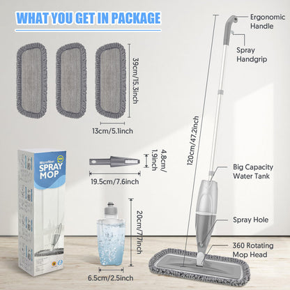 Spray Mop for Hardwood Floors Cleaning: Microfiber Wet Dry Floor Mops with 4 Washable Pads for Swiffer PowerMop - Flat Mop with Sprayer for Kitchen Tile Wood Laminate Vinyl