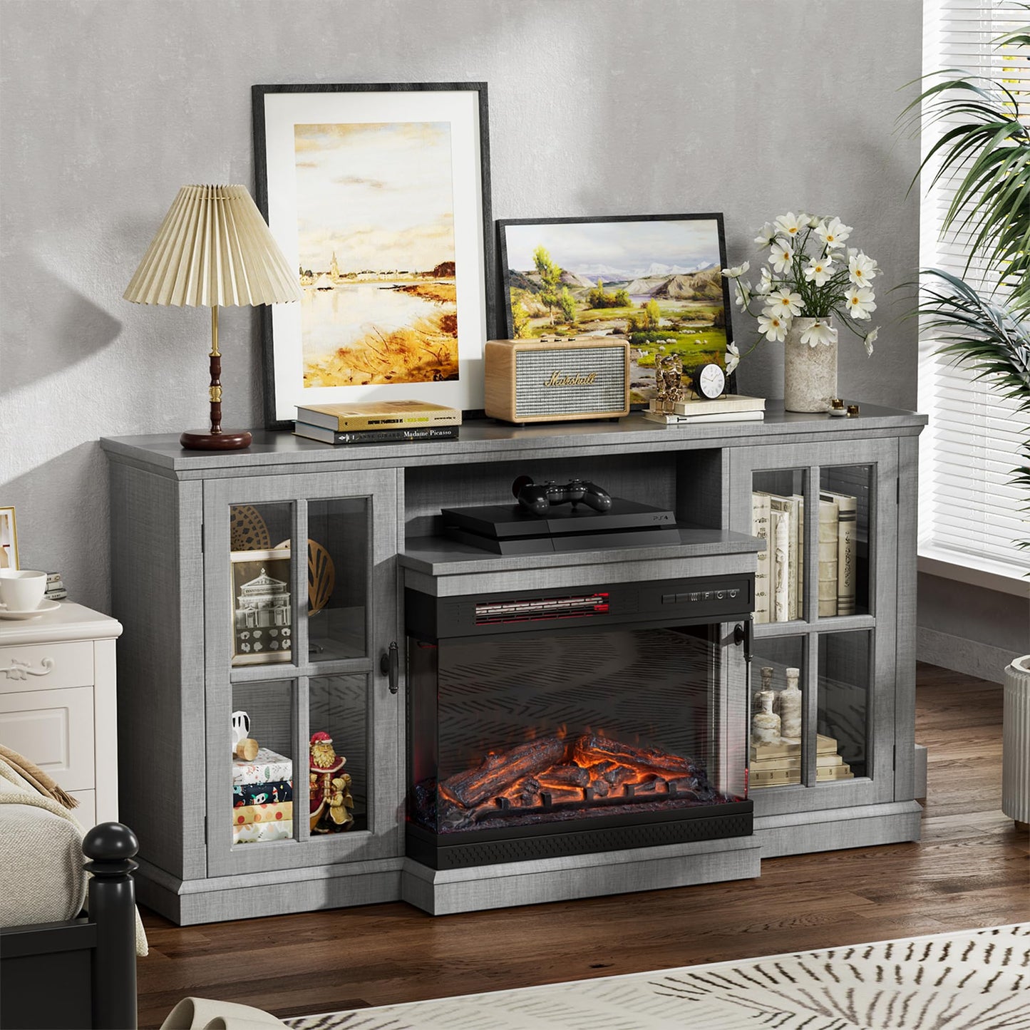 JUMMICO TV Stand for 65 Inch TV, Entertainment Center with Storage Cabinets and Sliding Barn Doors, Mid Century Modern Media TV Console Table for Living Room Bedroom (Rustic Oak)