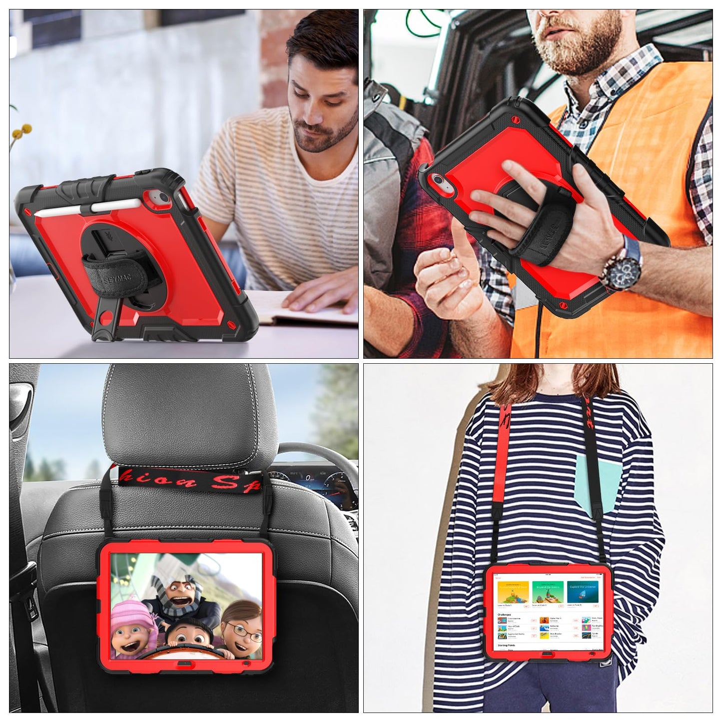 SEYMAC stock Case for iPad (A16) 11th/10th Generation 11''/10.9'' 2025/2022, Full-Body Drop Protection Case with Screen Protector &360° Rotate Hand Strap/Stand, Black