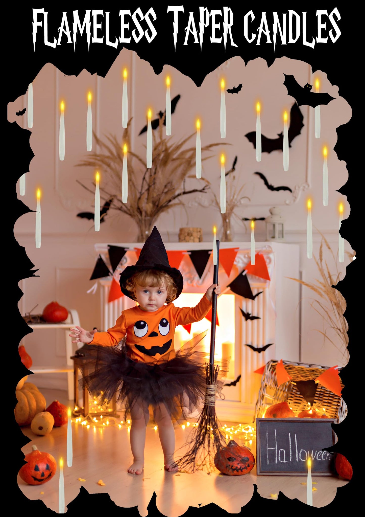 Halloween Decorations, 20 PCs Floating Candles with Wand Magic Hanging Candles, Flickering Warm Light Flameless Floating LED Candle with Wand Remote, Battery Operated Taper Candle Set for Theme Party