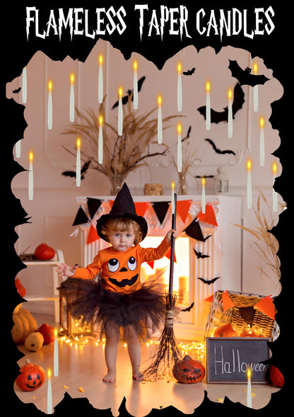 Halloween Decorations, 20 PCs Floating Candles with Wand Magic Hanging Candles, Flickering Warm Light Flameless Floating LED Candle with Wand Remote, Battery Operated Taper Candle Set for Theme Party